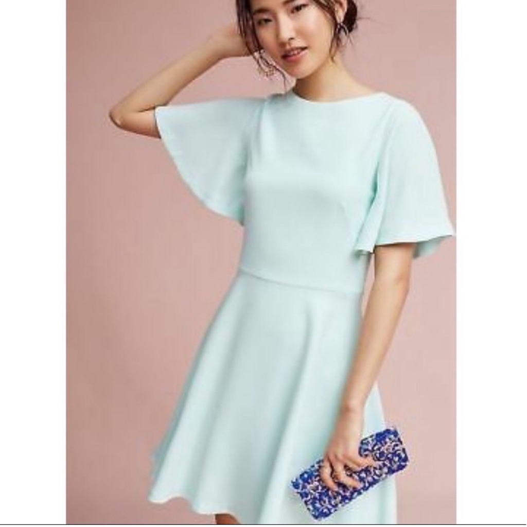 Shoshanna Lovisa Mint Flutter Sleeve Dress (6)